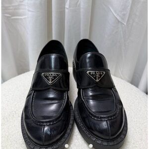 Prada Black Glossy Leather Platform Loafers Size 39